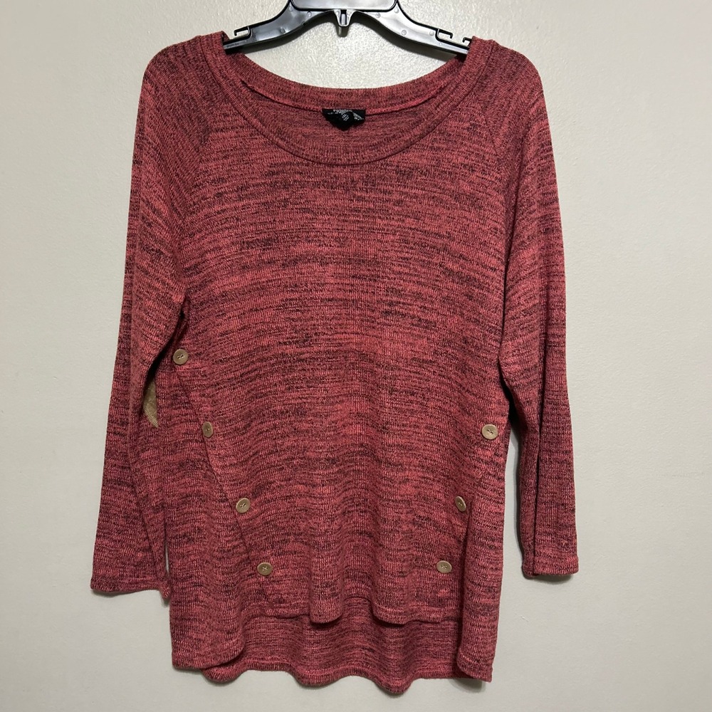 Perch by Blu Pepper Tunic Top 1XL Pink Space Dye Brown Elbow Patch Rustid Earthy